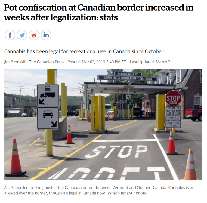 pot and crossing the us canda border large